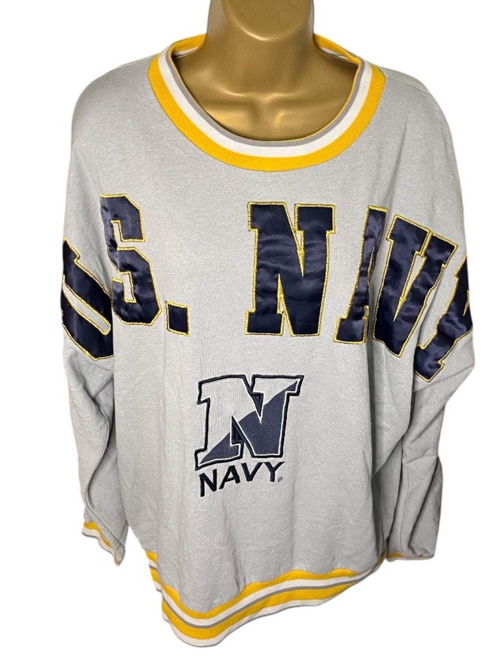 PINK Victoria’s Secret U.S. Navy Oversized Sweatshirt Navy Gray Yellow M